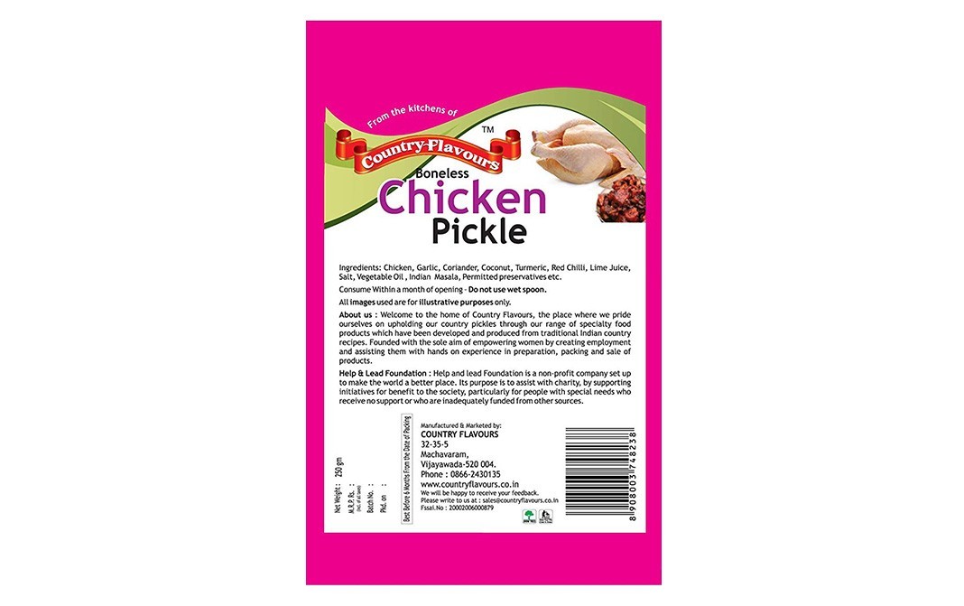Country Flavours Boneless Chicken Pickle    Pack  250 grams